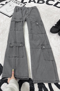 B221 美式ins高街暗黑宽松直筒洗褪工装牛仔裤LK25437-P75控98图片