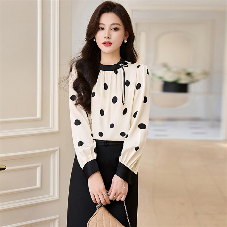 《现货新品》拼色圆点花色精美复古高腰显瘦两件套套裙,女装套装/套裙,魅丽静蓝