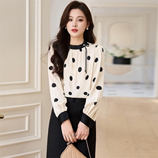 《现货新品》拼色圆点花色精美复古高腰显瘦两件套套裙，女装套装/套裙，魅丽静蓝