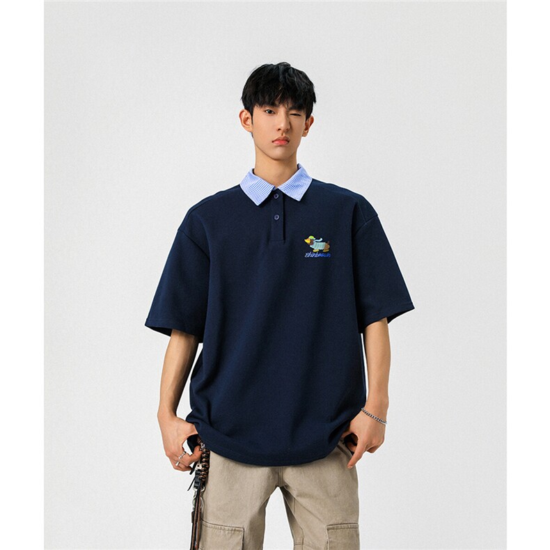 腊肠狗假两件格子领POLO衫衬衫领大码M-5XL短袖T恤男78015P48控78,男装T恤,星座226-1