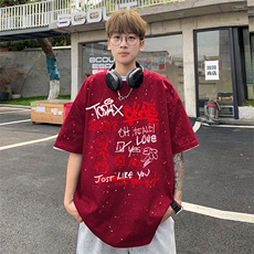 可48小时发货支持抖音得物来样二开美式满天星亮片短袖T恤MTX631，男装T恤，电商A486-1