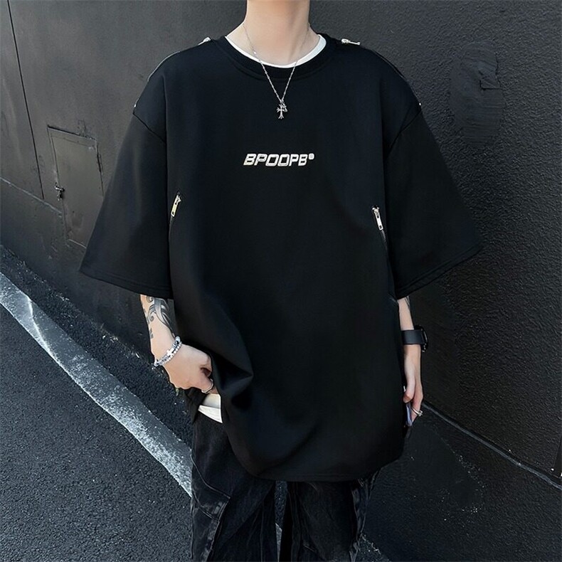 DT100-P45cleanfit拉链垫肩短袖男款潮牌炸街t恤重磅夏季美式半袖,男装T恤,星座603-2