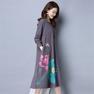 中长款 长袖 2021年春季 修身 纯色 优雅 韩版 宽松 潮流 连衣裙 花色 圆领 通勤图片