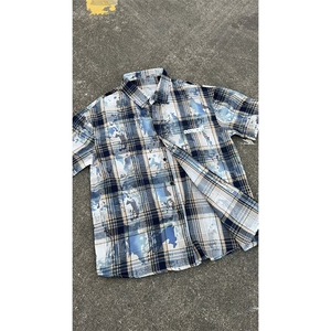 迷彩格子短袖衬衫男生夏季薄款美式复古高街vibe潮牌帅气半袖衬衣图片