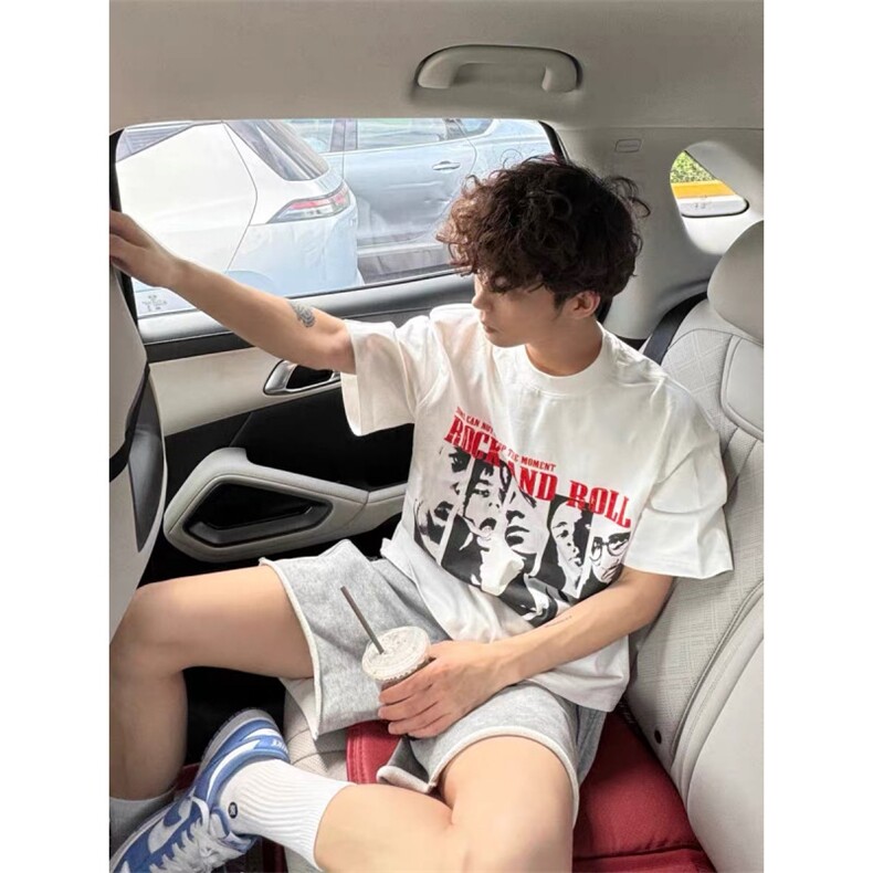 1506/QA15270/P32美式潮牌高街重磅纯棉短袖t恤男休闲情侣上衣,男装T恤,星座1506