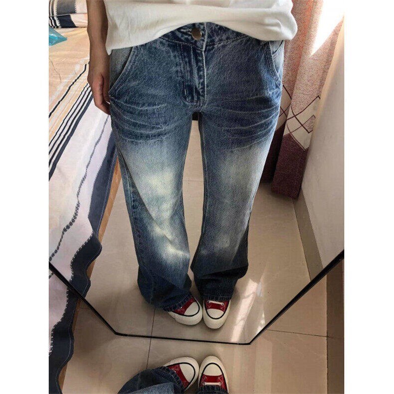水洗微喇阔腿牛仔裤女设计感低腰显瘦宽松百搭直筒长裤L8199-P48,男装牛仔裤,星座1008