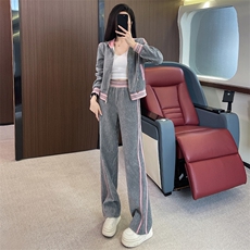 减龄时尚洋气开衫连帽卫衣阔腿裤套装，女装套装/套裙，江南