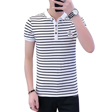 款8029男士短袖T恤潮牌男装条纹翻领polo衫修身潮流半袖，男装T恤，电商D310（原电商305）