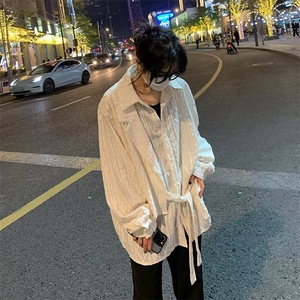 复古提花衬衫男女长袖时尚设计感镂空上衣夏季潮流痞帅衬衣-C0255图片