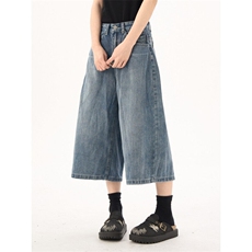 2378-P50美式复古格子拼接牛仔短裤女夏高腰宽松显瘦百搭，女装牛仔裤，电商A306A