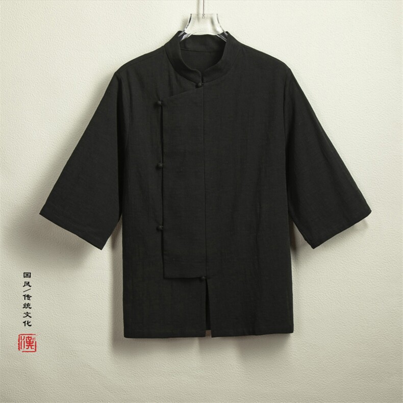 春夏新款风男装棉麻男士立领短袖衬衫X03P75,男装T恤,钱塘802