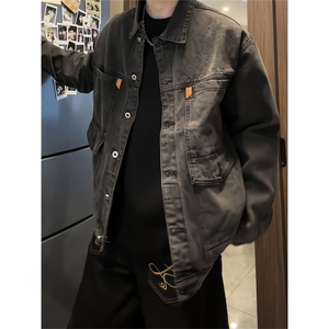 宽松多口袋做旧翻领外套美式复古工装牛仔夹克男JA7008-特价P65图片