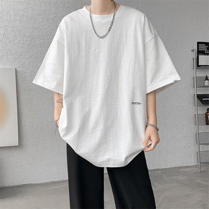 8XL-M 特大码短袖重磅T恤男美式复古竹节棉五分袖上衣DX326P45图片
