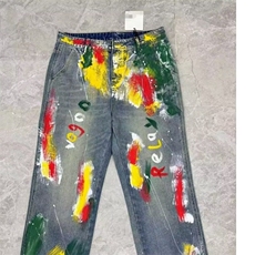 美式复古彩色涂鸦阔腿牛仔裤女春季新款宽松高腰显瘦百搭阔腿裤，男装牛仔裤，星座506A