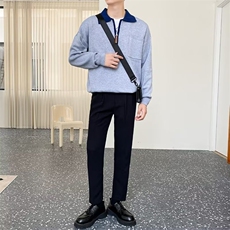 轻熟风春季新款撞色polo风翻领拉链针织衫毛衣男休闲上衣外穿卫衣，男装针织衫/毛衣，星座715-4