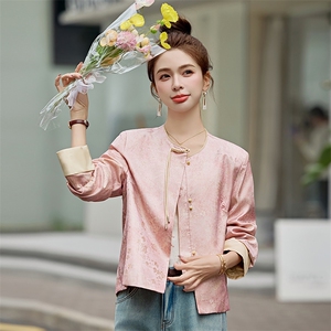 粉色提花新中式国风外套女2025新款改良流苏盘扣开春超火唐装上衣图片