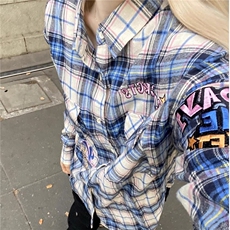 DC28-P45秋冬潮格子长袖衬衫男女美式字母宽松外套-网图现货，男装衬衫，星座603-2