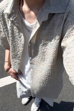 B221美式ins高街宽松薄款泡泡格短袖衬衫SY2548-特P35控59，男装T恤，电商B221