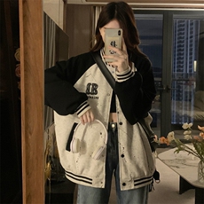 高端泼墨工艺棒球服春秋新款2024学生洋气外套秋季衣服C824-P98，女装职业装，星座911-2(原星座613-2）