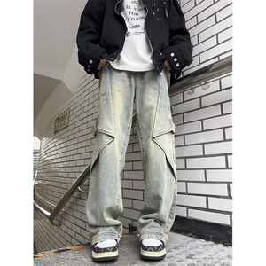牛仔裤男设计感小众美式复古cleanfit裤子直筒工装裤N811-P55图片