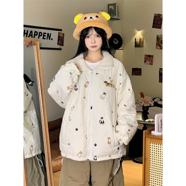 复古狗狗印花双面穿棉服外套双面穿面是小牛津1400号棉内是羊糕绒,男装夹克,星座506A