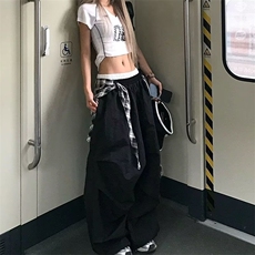 美式复古黑色屁帘休闲裤女夏季街头泽西风街舞叠穿宽松工装裤子潮，男装休闲裤，星座1210-1