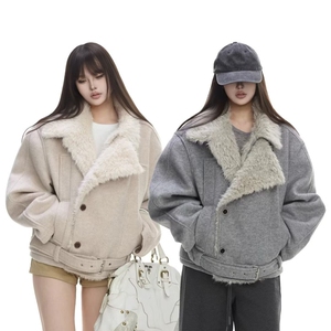 毛领棉服 宽松潮牌高街加绒情侣美式外套 网 B142-P130图片
