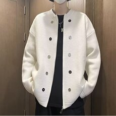 574-P502025新款小众设计感宽松针织开衫纽扣装饰纯色圆领毛衣，男装针织衫/毛衣，电商B323A