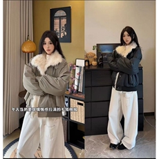 25新款座山雕长毛大翻领棉服加绒加厚工装派克服PU皮ZX39批118，男装棉衣，星座307A