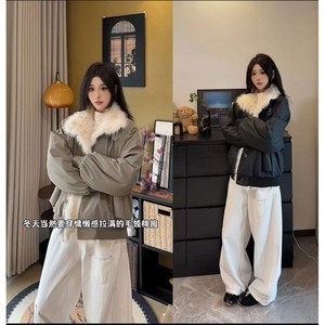 25新款 座山雕长毛大翻领棉服加绒加厚工装派克服PU皮 ZX39批118图片