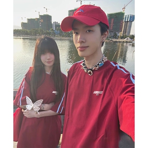 抖音得物高品质二开240克宽松纯棉美式潮牌三条杠织带短袖T恤图片