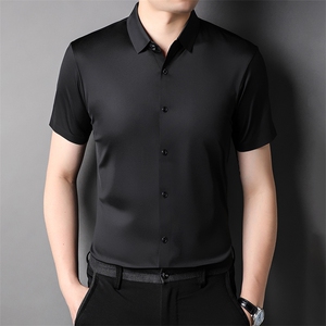 短袖衬衫男弹力薄款上衣服夏季中年男士商务休闲纯色百搭衬衣爸爸图片
