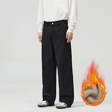 2025冬季加绒加厚棕色美拉德百搭牛仔裤男直筒宽松阔腿裤美式复古，男装牛仔裤，星座301D-3