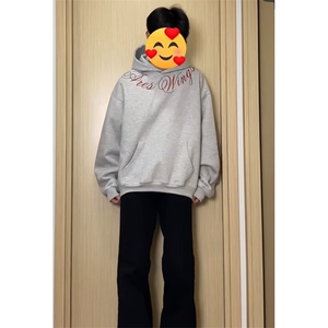 美式嘻哈风潮酷字母刺绣连帽卫衣秋冬2025新款宽松百搭灰色上衣图片