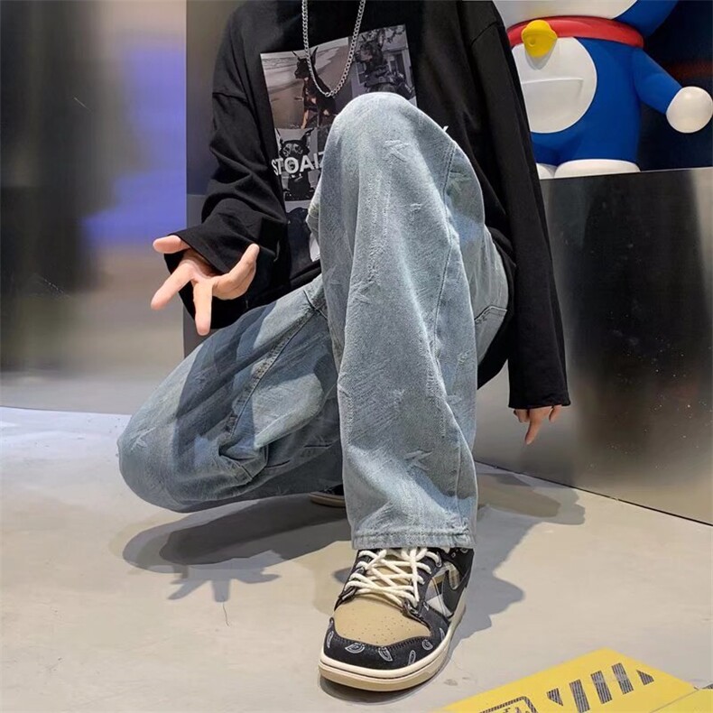 2022牛仔裤男新款潮长裤原宿慵懒提花牛仔裤NK115P42，男装牛仔裤，星座1116-2