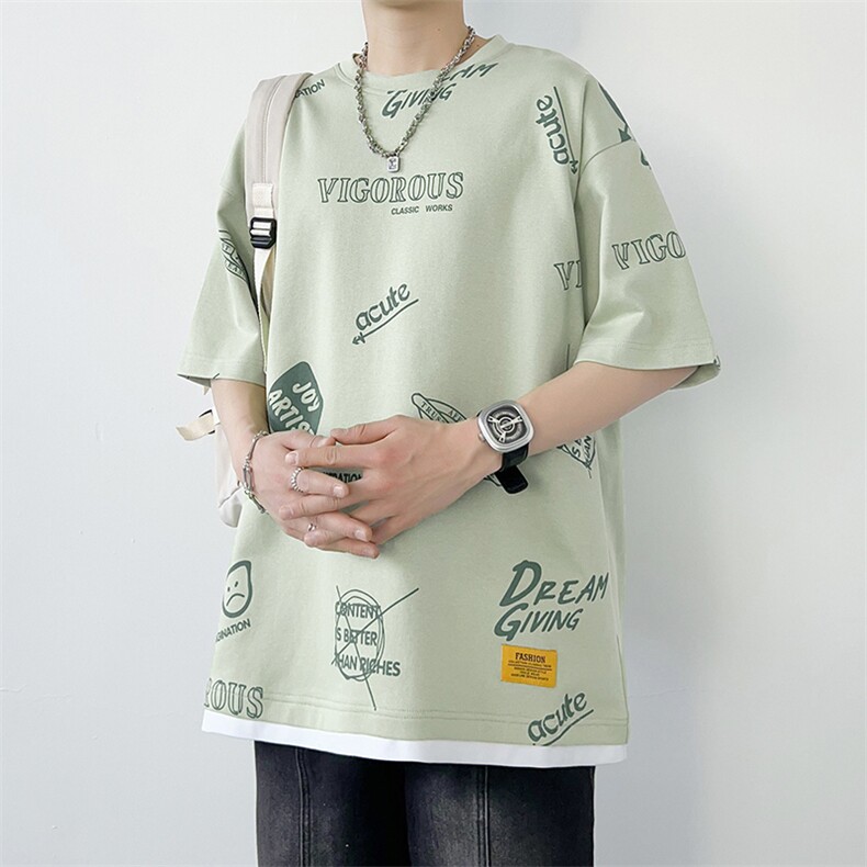 冰氧仿棉短袖港风白墙夏季休闲百搭趣味印花男上衣TC3156-P25控48,男装T恤,星座717