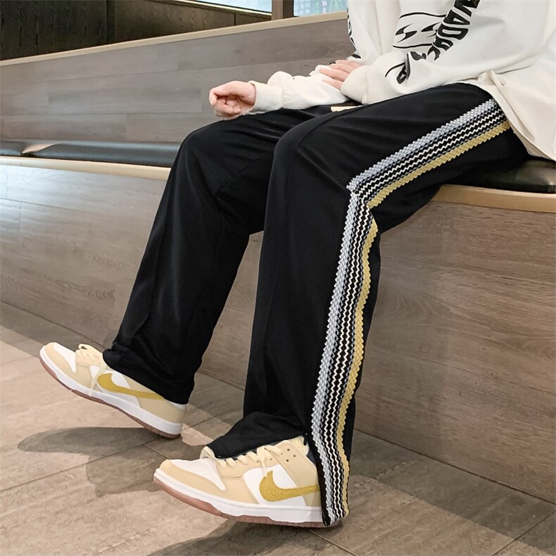 春季运动裤男个性织带条纹长裤宽松卫裤拖地阔腿裤子K06-P35,男装休闲裤,星座308B-1