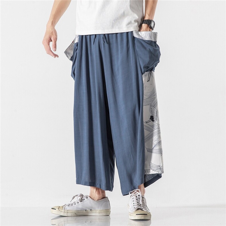 夏季潮大码风棉麻仙鹤古风坠感休闲哈伦裤汉服K111/P70,男装民族服装,钱塘713