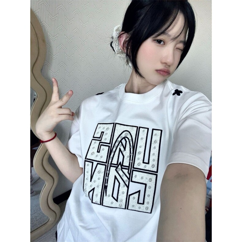 H0889-P35原版工艺刺绣+钉珠230克情侣款休闲宽松短袖T恤,女装T恤,星座617A-2