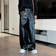 秋冬新款高级个性潮男阔腿弯刀PU皮裤宽松时尚皮裤百搭K1008-P83，男装皮裤，电商B267