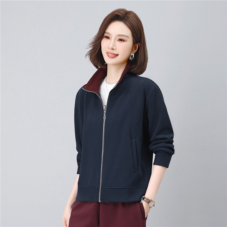 长期有货时尚拼色立领开衫卫衣短款外套女2026春秋休闲运动服上衣,女装短外套,璐依舞