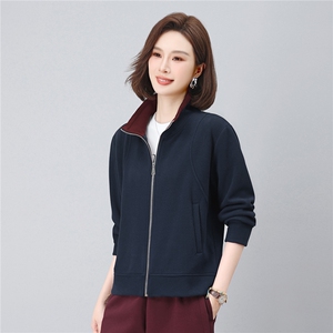 长期有货时尚拼色立领开衫卫衣短款外套女2026春秋休闲运动服上衣图片