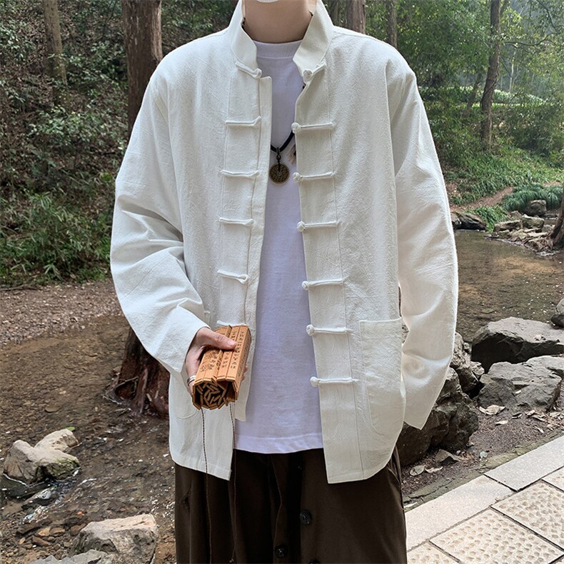 现货主推风春秋新款棉麻复古盘口长袖衬衫中式唐装CS03-P55，男装衬衫，星座217-5