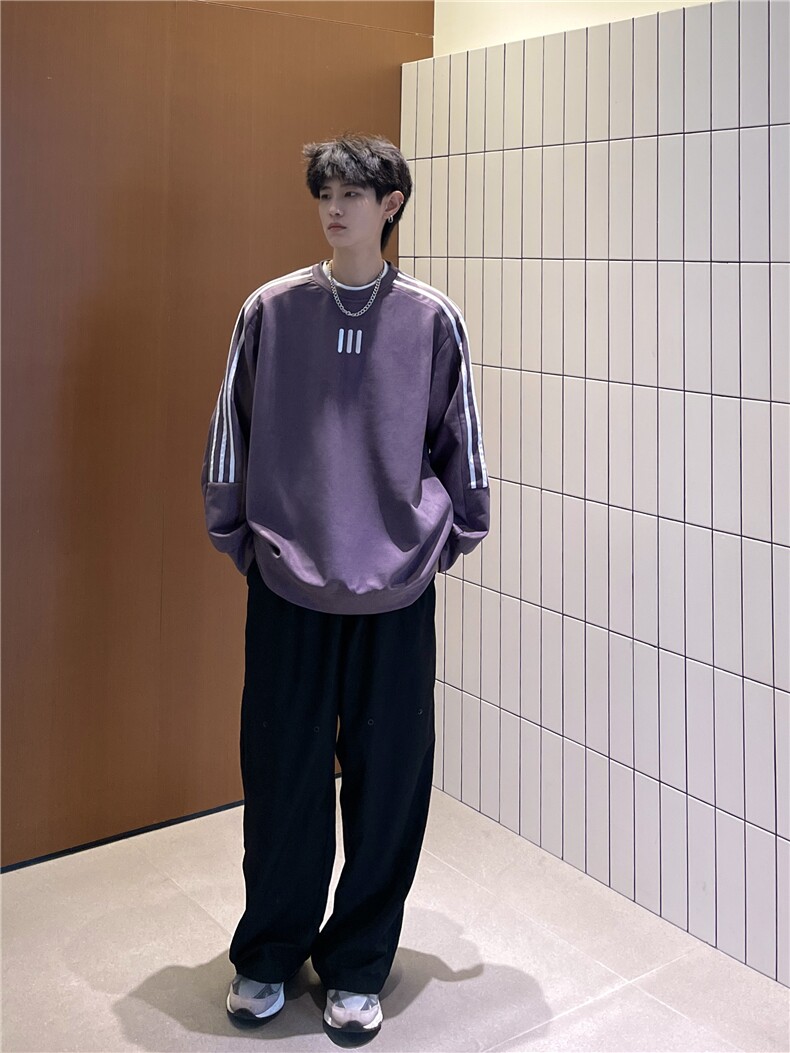 美式麂皮绒卫衣男复古条纹套头上衣宽松外套618A-WY05-P55控68,女装短外套,星座914-4