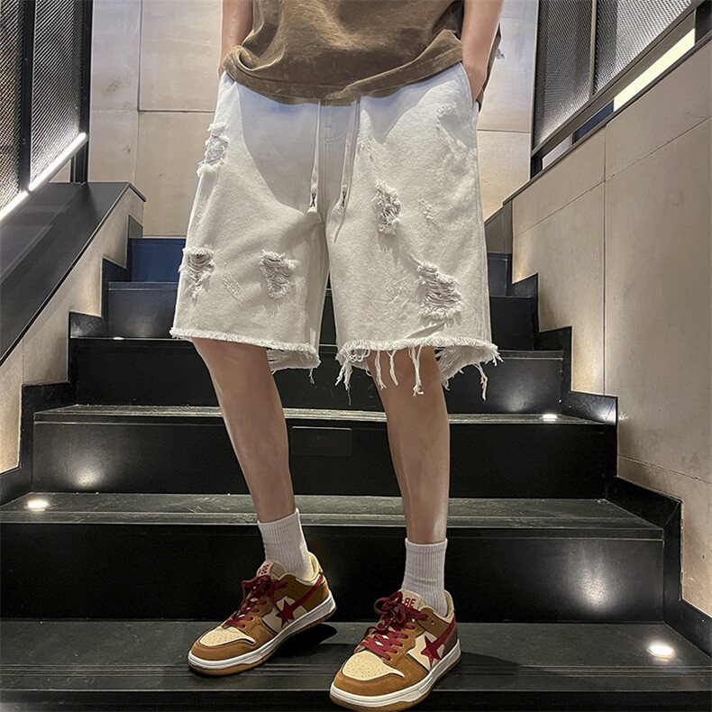 春夏新款美式宽松破洞牛仔短裤N354p45,男装牛仔裤,星座712