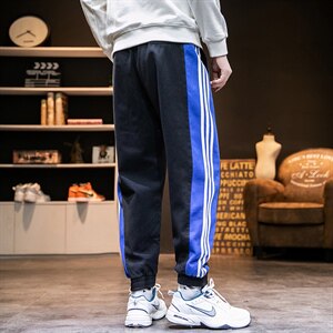 2021春季日系大码宽松条纹束脚休闲裤九分裤男K8119-P50图片