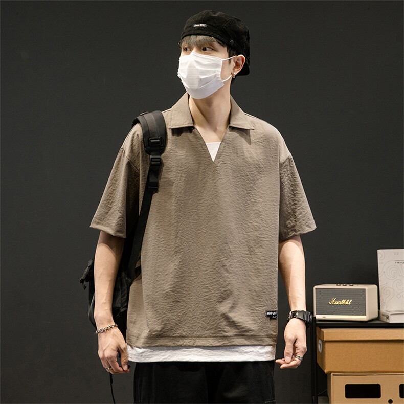 冰氧仿棉短袖个性灰墙体恤休闲百搭纯色POLO衫男上衣TC3143-P35,男装T恤,星座717