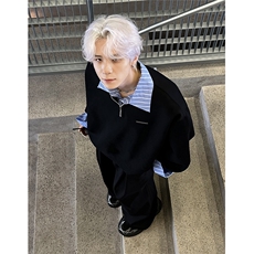 假两件拼接POLO衫长袖男女秋季韩系穿搭宽松晴纶衬衣卫衣W100-P58，男装Polo衫，电商C307