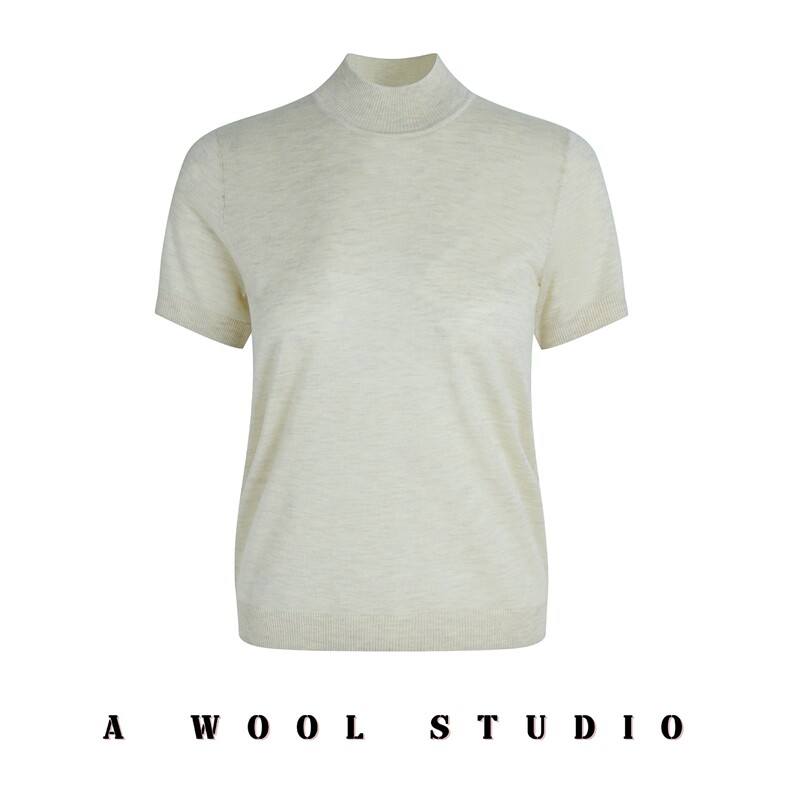 2025年秋季新款百搭女士纯色平面半高领短袖，女装针织衫/毛衣，宋氏羊绒