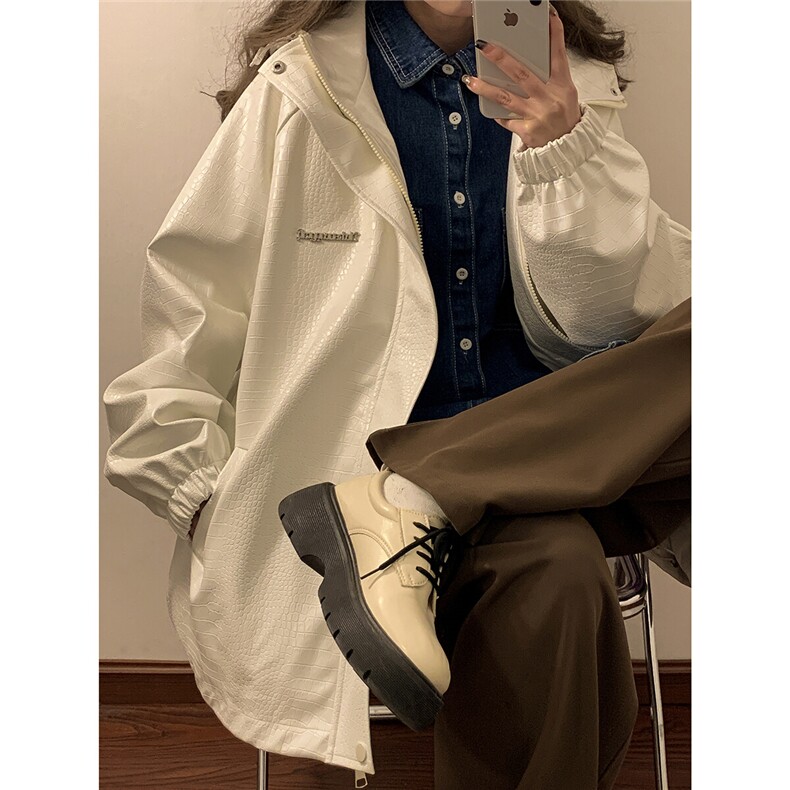 1中性连帽鳄鱼纹PU皮大码M-5XL情侣冲锋衣夹克男JK8744P90控128，女装短外套，星座226-2